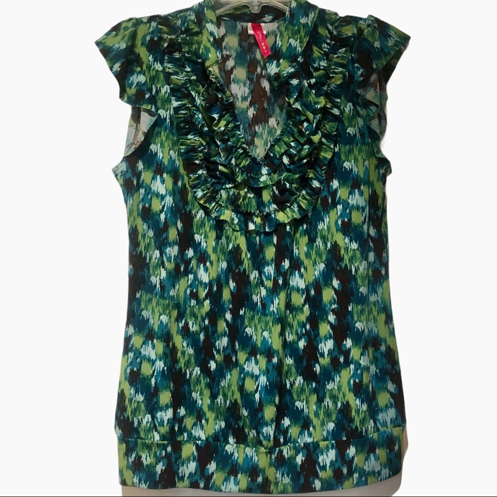 Heart Soul Blue Green Ruffle Top